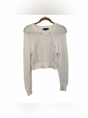 Banana Republic Open Knit Crop Sweater Size S White Long Sleeves Chunky